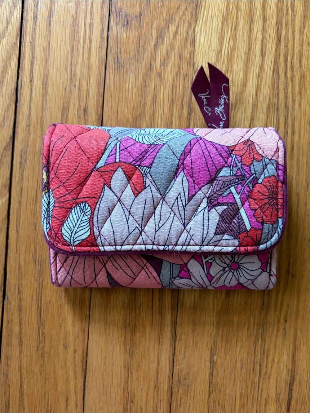 Vera Bradley Pink Floral Quilted Fold-Over Wallet